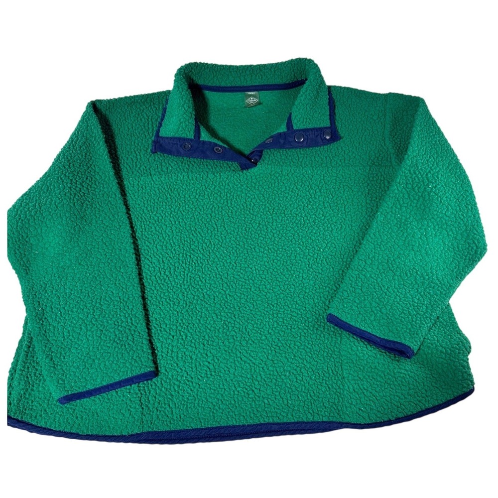 St Johns Bay Sherpa Fleece Pullover XXL Green Navy Snap Neck Gorpcore